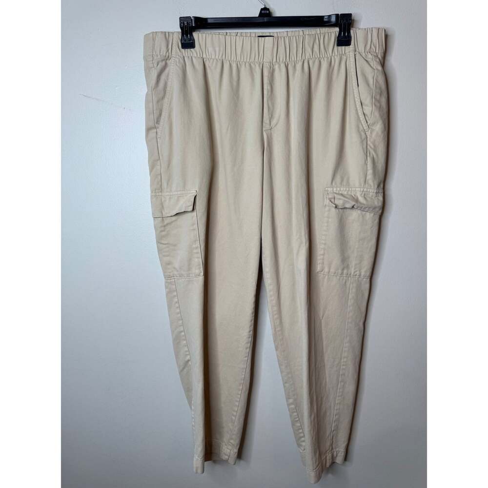 Gap Women XL Tan Khaki Cargo Jogger Pants Elastic Waist Cotton Lyocell Twill